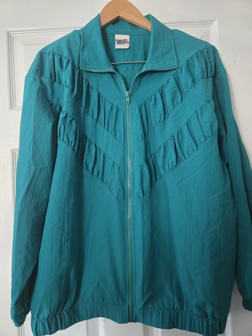Vintage 1980s Teddi Sport Blue Polyester Full Zip Windbreaker Jacket USA - Picture 1 of 13